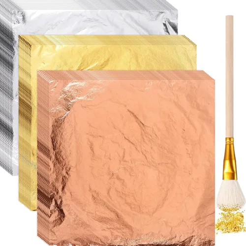 Cunhill 150 hojas plateadas, hojas de papel de aluminio con pincel dorado para manualidades de arte y proyectos de bricolaje, pintura, uñas, Color