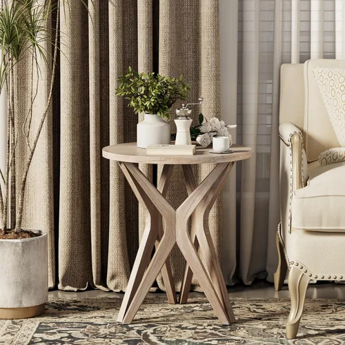 Miniatura 12 de Mesa auxiliar estilo rústico con pedestal, superficie envejecida con base de trípode, mesita de noche para sala de estar, moderna, decoración boho