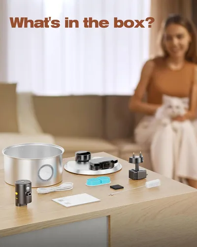 Miniatura 9 de Fuente de agua para gatos alimentada por baterías: fuente inalámbrica para gatos - Fuente de agua recargable para mascotas de acero inoxidable