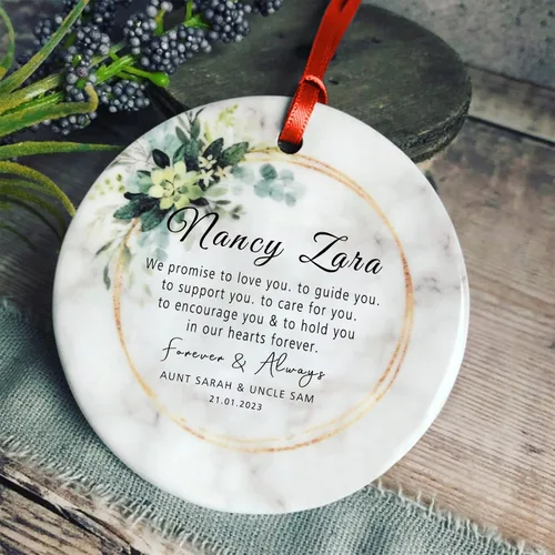 Miniatura 16 de Recuerdos personalizados de adorno de Navidad para bebé, regalos de bebé que llegan, adornos de cerámica para árbol de Navidad, adornos de primera