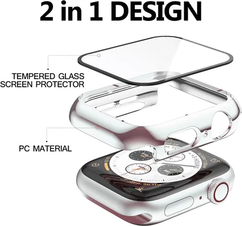 Miniatura 2 de Paquete de 2 fundas de vidrio templado de 1.77 pulgadas compatibles con Apple Watch Series 8 7 fundas protectoras de pantalla de vidrio templado
