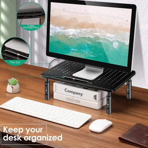 Miniatura 4 de La Jaco Elevadores de monitor para 2 monitores, soporte de monitor ajustable de 3 alturas con soporte para bolígrafo, elevador de monitor doble