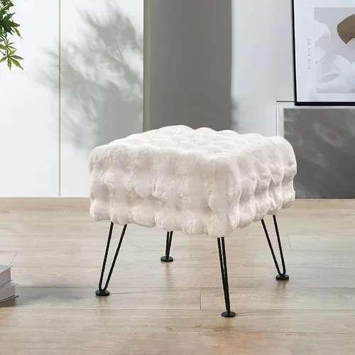 Miniatura 11 de Asiento otomano cuadrado negro con burbujas de piel sintética suave y mullida, asiento de banco de entrada, 17 x 17 x 17 pulgadas, mesa auxiliar