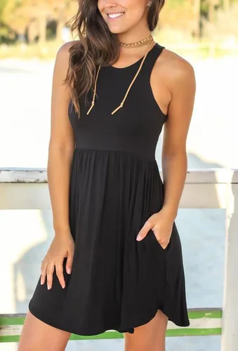 Miniatura 4 de HiMONE Vestidos de verano sin mangas para mujer, vestido casual de playa pequeño con bolsillo, moda 2024