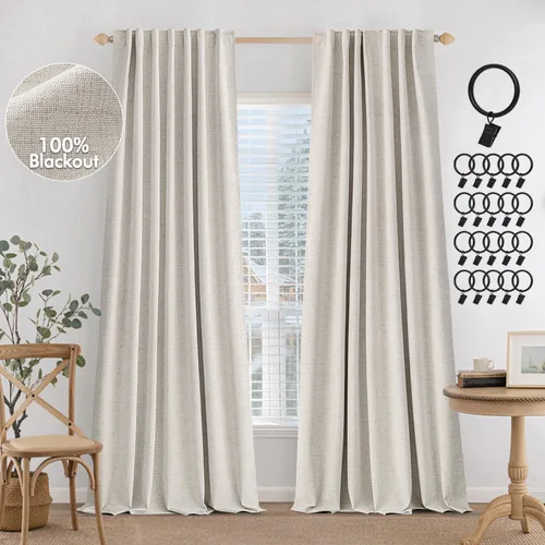 Miniatura 10 de MIULEE Cortinas 100% opacas de 84 pulgadas de largo de lino, cortinas y drapeados, juego de 2 paneles para dormitorio, pestaña trasera, sala