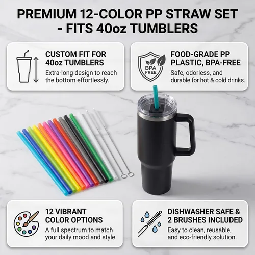 Miniatura 9 de ALINK Pajitas reutilizables para vaso Stanley de 40 onzas y 30 onzas, popotes de plástico duro de 12 pulgadas de largo, popote de repuesto de 12