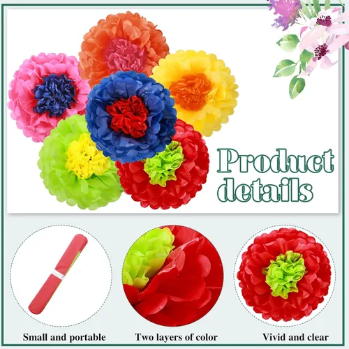 Miniatura 3 de Tallew 18 piezas de papel mexicano flores de papel de seda coloridas para fiesta mexicana primavera floral telón de fondo de fiesta de baby shower