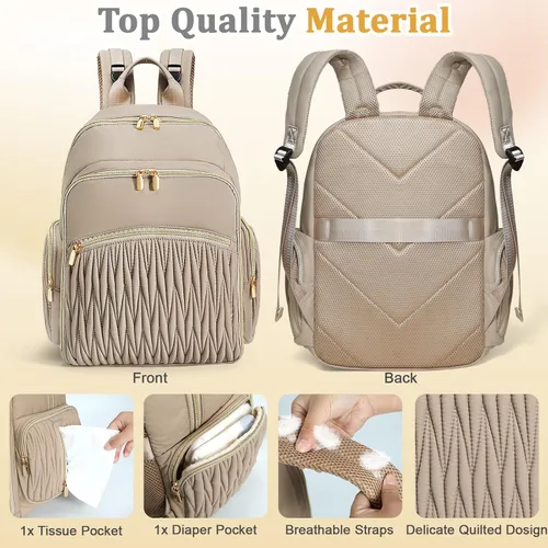 Miniatura 7 de Miss Fong Mochila para pañales – Bolsa acolchada de viaje para bebé con cambiador, 16 bolsillos, impermeable, gran capacidad – Mochila para mamá