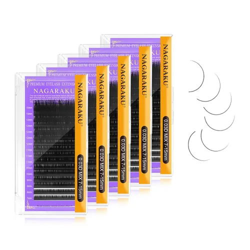 Miniatura 297 de NAGARAKU Extensiones de pestañas, pestañas individuales, 0.05mm, rizo D, 15mm, clásico, negro mate, suave, natural, profesional, 16 filas, 0.05-D