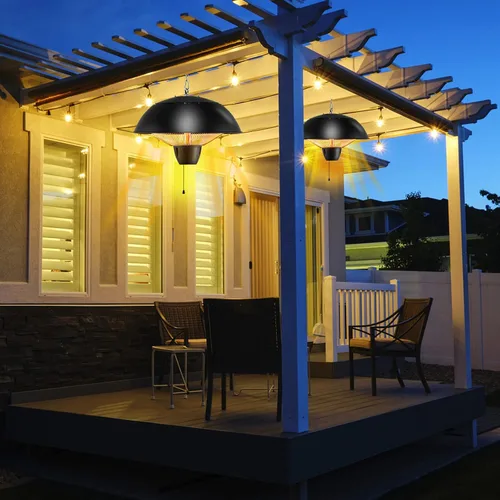 Miniatura 2 de COSTWAY Calentador colgante para patio, calentador infrarrojo montado en el techo de 1500 W con calentamiento rápido 1S, calentador eléctrico