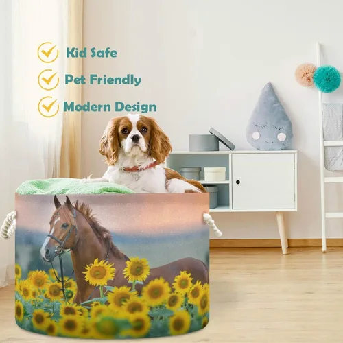 Miniatura 3 de visesunny Cesta de almacenamiento de caballo rojo, girasol, cesta para guardería, organizador de ropa, juguetes, bolsa de lavandería plegable