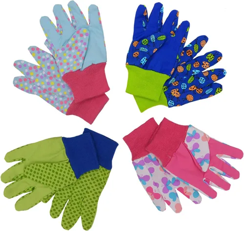 Miniatura 4 de HANDLANDY 2 pares de guantes de jardinería para niños, niñas y niños, guantes de trabajo de jardín (mariquita verde y puntos, M)