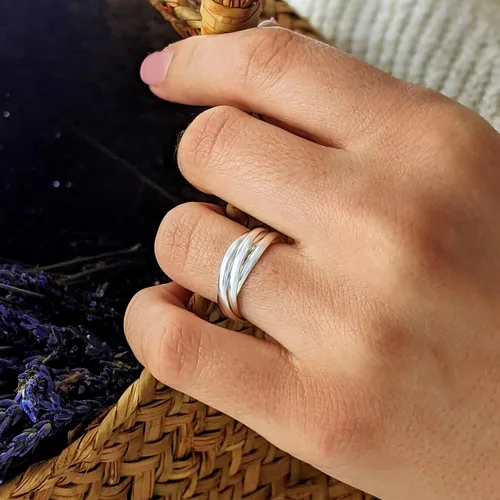 Miniatura 3 de Silverly Anillos de boda de estilo ruso para él y ella, anillo de cinco bandas entrelazadas, anillos clásicos de plata de ley 925 multibanda
