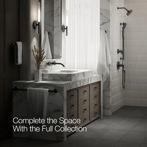 Miniatura 10 de KOHLER Componentes montaje en pared grifo de lavabo de baño con manijas industriales Mate negro