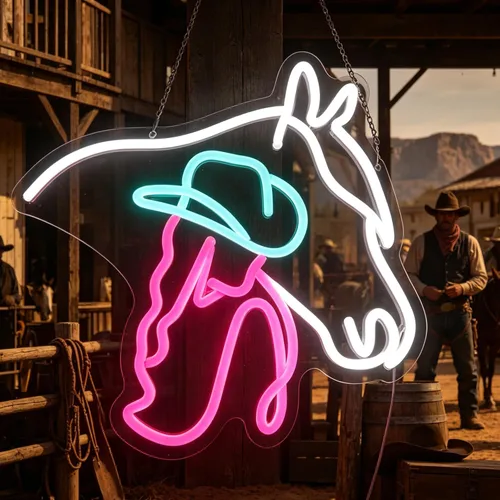 Miniatura 2 de Letrero de neón de caballo vaquera, luz de neón de mujer caballo, luz LED de señora caballo, letrero LED de vida campestre, decoración de pared