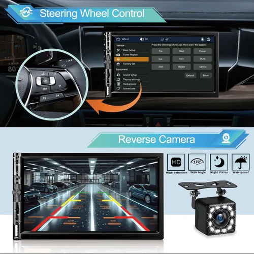Miniatura 5 de Estéreo inalámbrico de doble DIN para automóvil de 7 pulgadas con Apple Carplay, pantalla táctil HD 1024 x 600, receptor de radio FM para automóvil