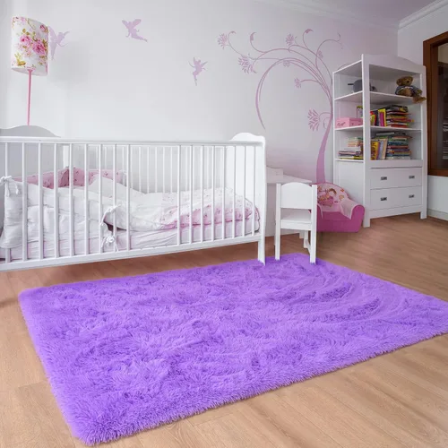 Miniatura 6 de Noahas Alfombras de Área Grandes y Esponjosas de 5x8 pies para Sala de Estar y Dormitorio, Alfombra Gruesa de Pelo Largo Beige y Blanca, Alfombra