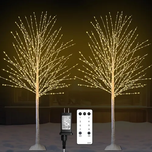 Miniatura 11 de Árbol de abedul iluminado de 4 pies con 400 luces LED de color blanco cálido, 8 modos, temporizador remoto de árbol de Navidad, árbol de Navidad