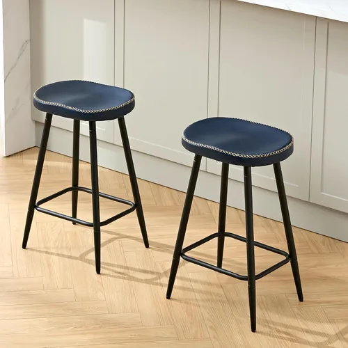 Miniatura 25 de FIRAVOE Juego de 2 Taburetes de Bar, Taburetes de Bar Modernos de 24" de Altura de Mostrador, Taburetes de Montar sin Respaldo de Cuero Sintético