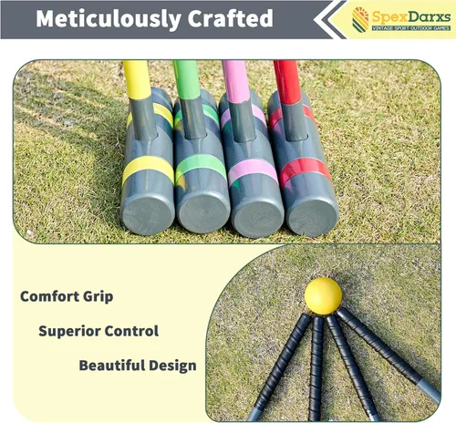 Miniatura 4 de SpexDarxs Juego de croquet de lujo para seis jugadores, juego de croquetas de 35 pulgadas con mazos de madera de primera calidad, bolas