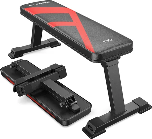 FLYBIRD Foldable Flat Weight Bench for Home Gym, 600/1000 lbs Capacity with Dual Locking for Strength Training, Easy Setup & Storage for Small A-Rojo