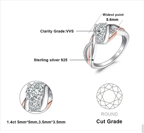 Miniatura 2 de JewelryPalace Infinity Twisted Cubic Zirconia 3 Stones Engagement Ring for Women, Love Knot 925 Sterling Silver 14K Rose Gold Promise Ring for her