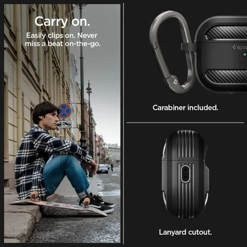 Miniatura 4 de Spigen Rugged Armor - Funda diseñada para AirPods Pro de 2ª generación 2022/2023 (cable USB-C/Lightning) con mosquetón, color negro mate