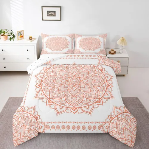 Miniatura 39 de Erosebridal Chic - Juego de edredón de flores tamaño Queen, juego de ropa de cama estética con mandala, juego de edredón gris turquesa, juego
