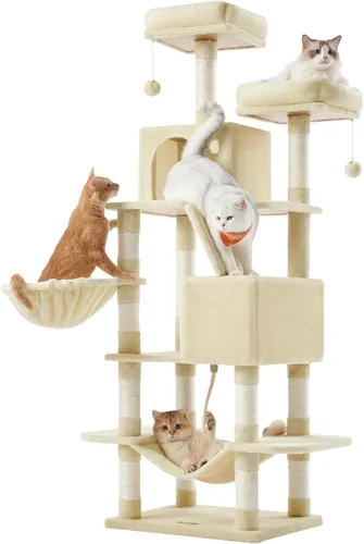 Feandrea Árbol para gatos, torre grande para gatos de 66.1 pulgadas, condominio de felpa de varios niveles con 13 postes rascadores, 2 perchas, 2