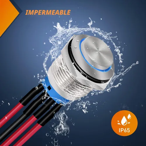 Miniatura 5 de Nilight Interruptor de botón de 0.472 in, 5 unidades con arnés precableado de acero inoxidable de 12 V 24 V, bloqueo automático, interruptores 5
