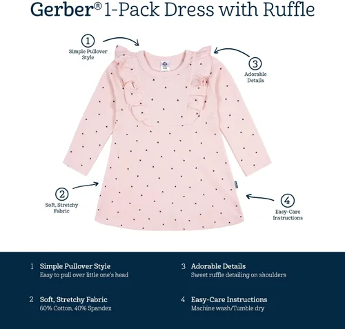 Miniatura 6 de Gerber Vestido de manga larga con detalle de volantes para bebé niña