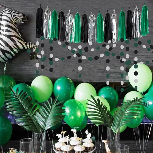 Miniatura 4 de Guirnalda de decoración de fiesta negra-verde plateada con banderines - 15.8 m de graduación 2025 de papel colgante, suministros para fiesta