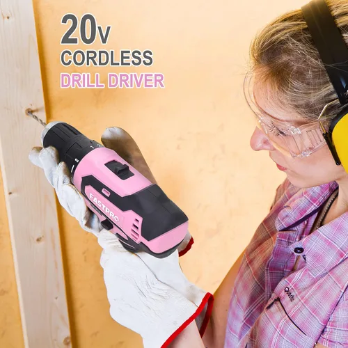 Miniatura 4 de FASTPRO Juego de herramientas para el hogar y taladro de iones de litio inalámbrico de 177 piezas de 20 V rosa con taladro en estuche