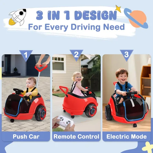 Miniatura 2 de ANPABO Auto eléctrico de empuje y paseo 3 en 1, juguete de paseo para niños de 12 V con control remoto, giro de 360°, cinturón de seguridad de 5 Rojo