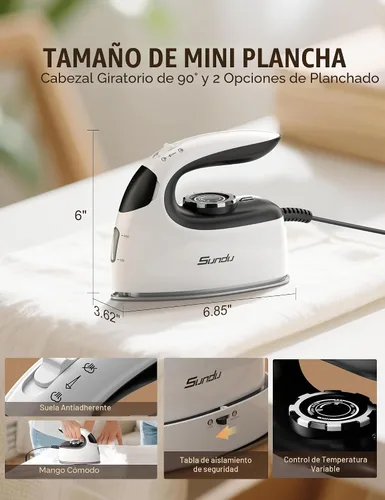 Miniatura 2 de Vaporizador de viaje para ropa, plancha de vapor de 1200 W y 25 g/min para acolchado y costura, vaporizador de ropa portátil de mano, tiempo