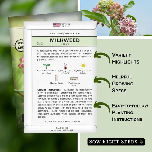 Miniatura 2 de Sow Right Seeds - Semillas llamativas de algodoncillo para plantar - Atrae monarca y otras mariposas a tu jardín - Semillas de reliquia sin OMG