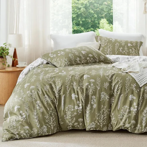 Miniatura 34 de Bedsure - Juego de edredón tamaño King, juego de ropa de cama verde salvia, 3 piezas de ropa de cama floral bonita, 1 edredón reversible suave