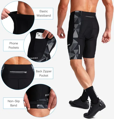 Miniatura 5 de Bikewa - Pantalones cortos de ciclismo para hombre, con acolchado 3D, para ciclismo de carretera o montaña, FPU 50+, bolsillos con cremallera