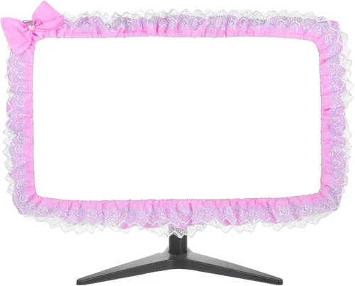 Bonita funda de encaje para monitor, accesorios de escritorio Kawaii rosa para decoración de monitor de computadora, protector de pantalla elástico