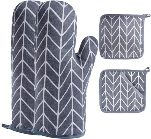 Guantes de horno y agarraderas para barbacoa, guantes de horno y soportes para ollas con relleno reciclado, guantes de cocina antideslizantes de