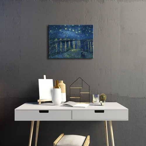 Miniatura 6 de Wieco Art – Noche estrellada sobre el Ródano por Vincent van Gogh pinturas al óleo reproducción, arte moderno Giclee Lienzos lona pared decoración