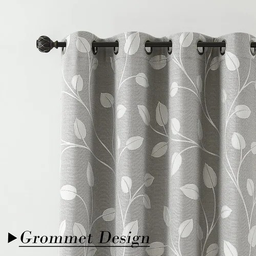 Miniatura 5 de WEST LAKE - Cortinas de hojas grises y blancas de 63 pulgadas de largo con textura de lino para oscurecer la habitación con ramas, ojales