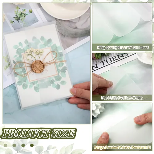 Miniatura 5 de Qilery El kit de invitación de boda incluye chaqueta de vellum preplegada para invitación de 5 x 7 pulgadas, flor seca del aliento del bebé