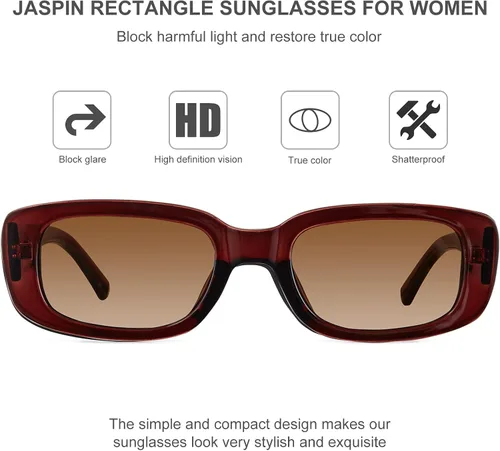 Miniatura 5 de JASPIN Lentes de sol rectangulares para mujeres y hombres, modernos Y2K retro de los años 90, protección UV400, marco cuadrado fresco
