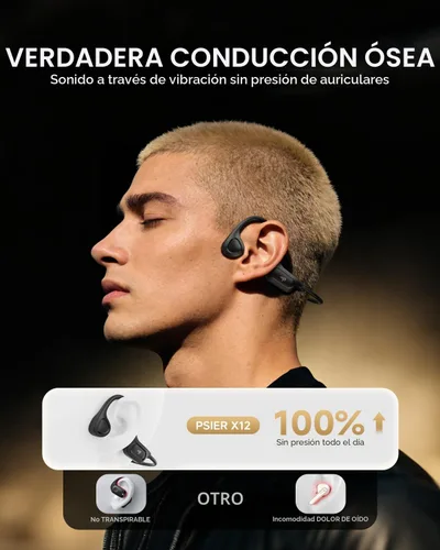 Miniatura 2 de PSIER - Auriculares de conducción ósea, auriculares Bluetooth 6.0 de oreja abierta, auriculares inalámbricos de 10 horas de reproducción