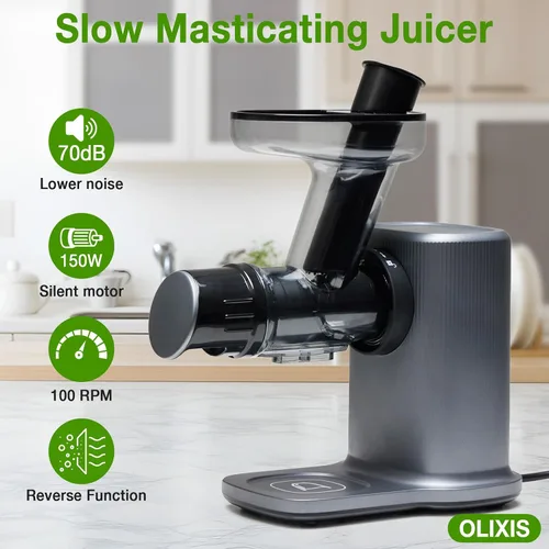 Miniatura 4 de OLIXIS Exprimidor de prensa en frío, máquinas exprimidoras de masticación lenta con canal de alimentación extra ancho, alto rendimiento de jugo