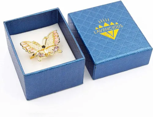 Miniatura 6 de Lavencious Anillo ajustable con diseño de mariposa con circonitas AAA y piedras de color para mujer