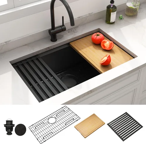 Miniatura 19 de LQS Fregadero pequeño de barra dorada para montaje inferior, fregadero de barra húmeda de PVD dorado y fregadero de cocina RV de 15 x 17 pulgadas