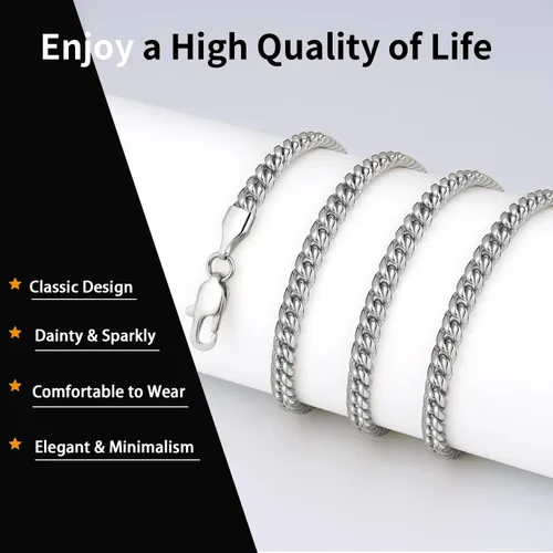 Miniatura 4 de Momlovu Cadena chapada en oro de 18 quilates en tono plateado para hombres y niños, cadena de eslabones cubanos de acero inoxidable chapado en oro