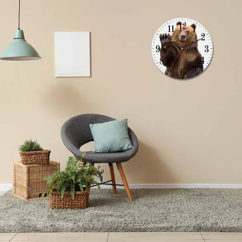 Miniatura 6 de Mxocom Reloj de pared con diseño de oso con texto en inglés "The Brown Bear Welcomes and Waves a Paw de 10 pulgadas, silencioso, sin tictac